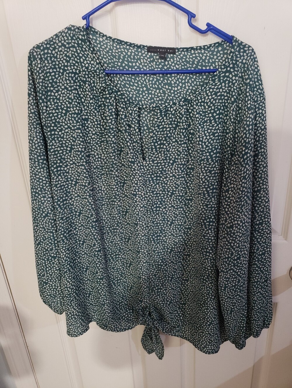 West Kei Green Patterned Tie-Waist Blouse Size XXL